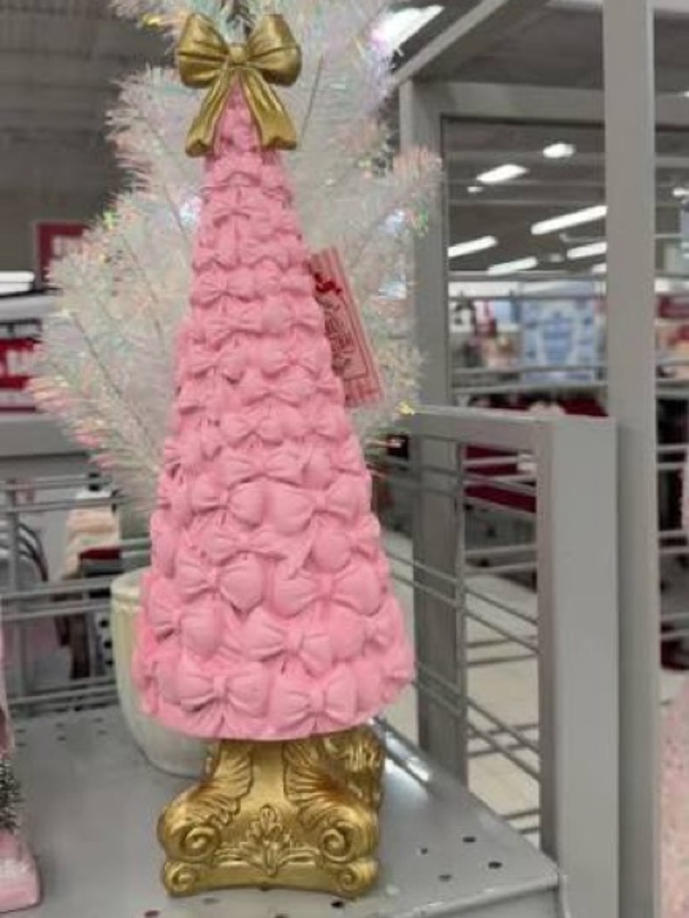 Pink Bow Cone Table Accent with Gold Base